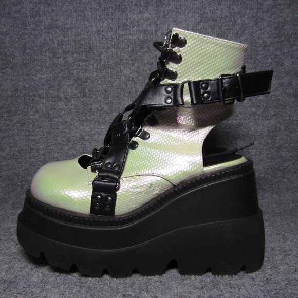 Demonia Boots Womens Size 8 Platform SHAKER-56 Goth Punk Iridescent 5" - Picture 3 of 11